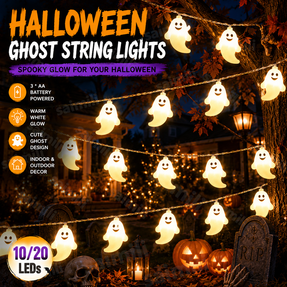 Led Fairy String Lights - Battery Ghost LED String Lights Halloween