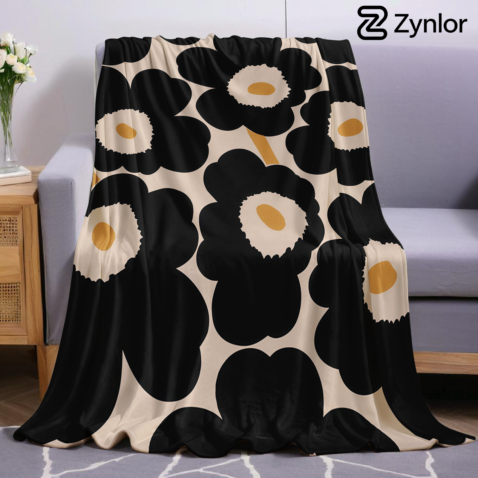 Christmas Throw Blanket - Black Poppy Lightweight Microfiber Soft Christmas