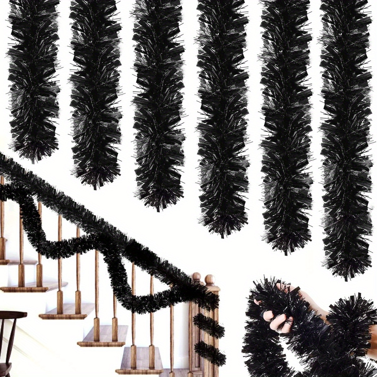 Tinsel Garland Decoration - 1pcs Black Tinsel Garland in Metallic