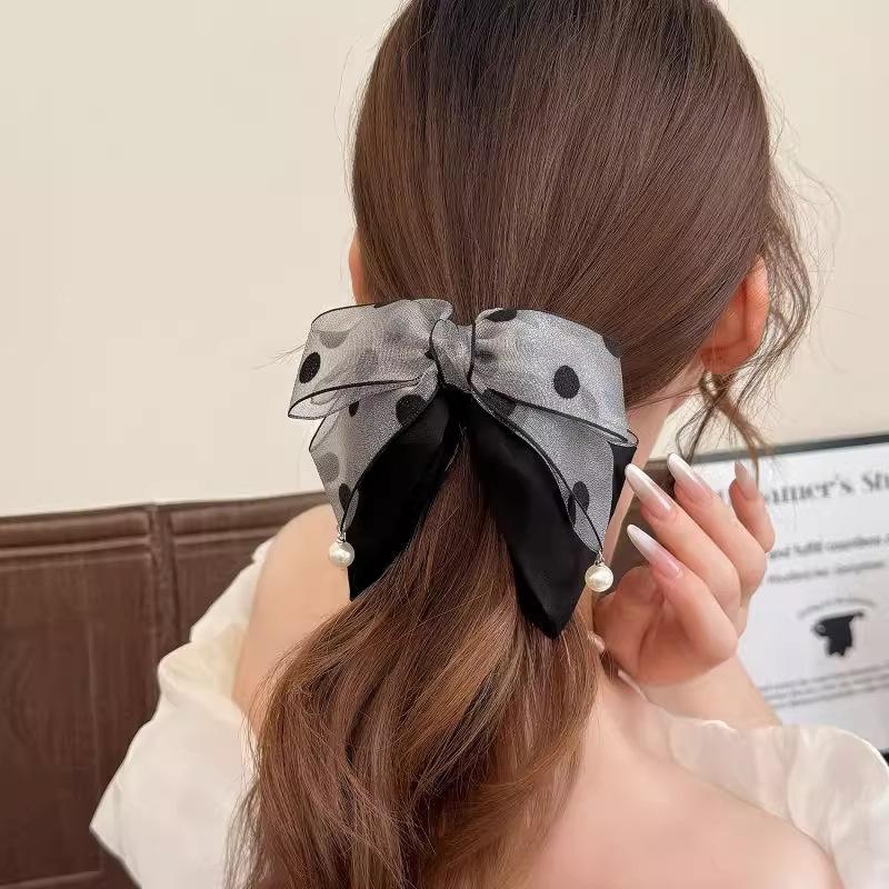 Elegant Gray Polka Dot Bow Hai - Ribbon Bow Gift incelemesi ve fiyatı