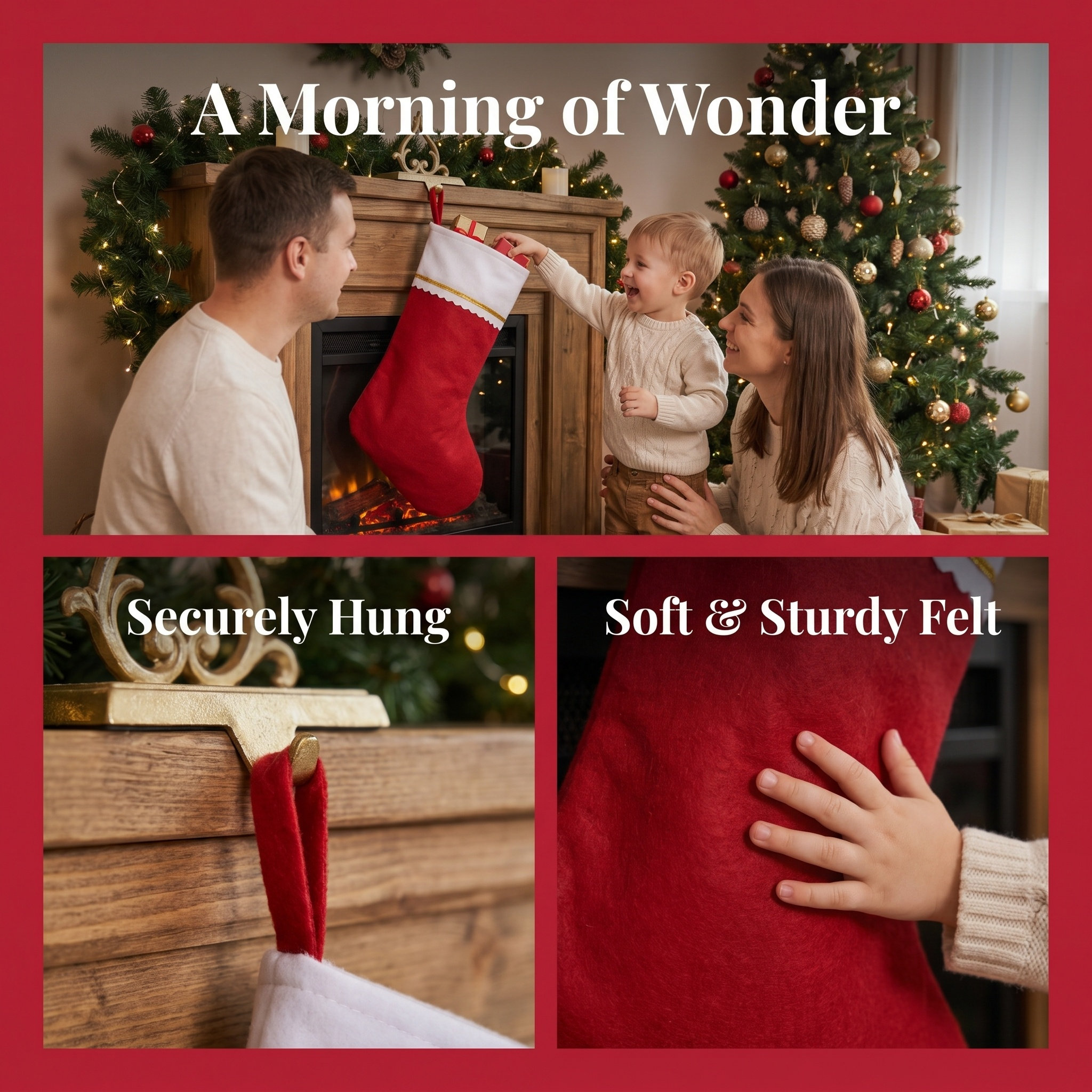 3Pcs Large Red and White Felt  - Christmas Stocking Hanging incelemesi ve fiyatı