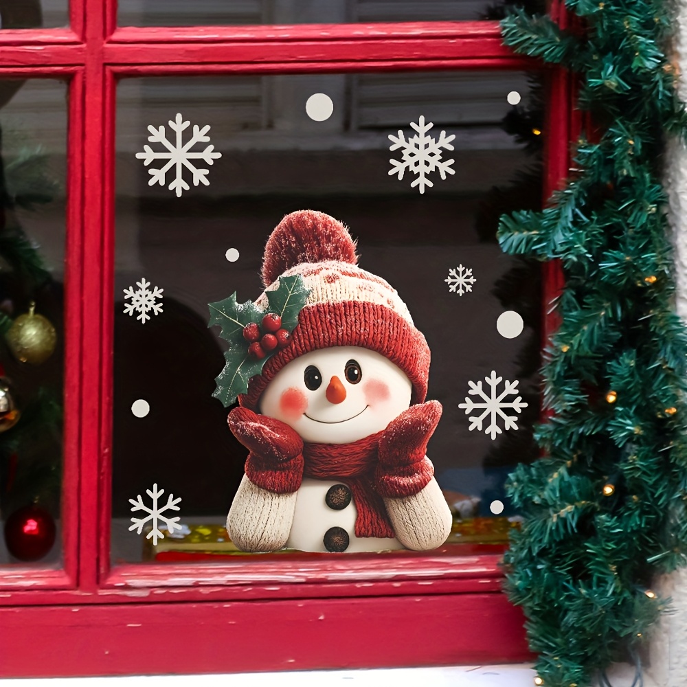 1pcs 2D Flat Smiling Snowman w - Snowflake Window Decal incelemesi ve fiyatı