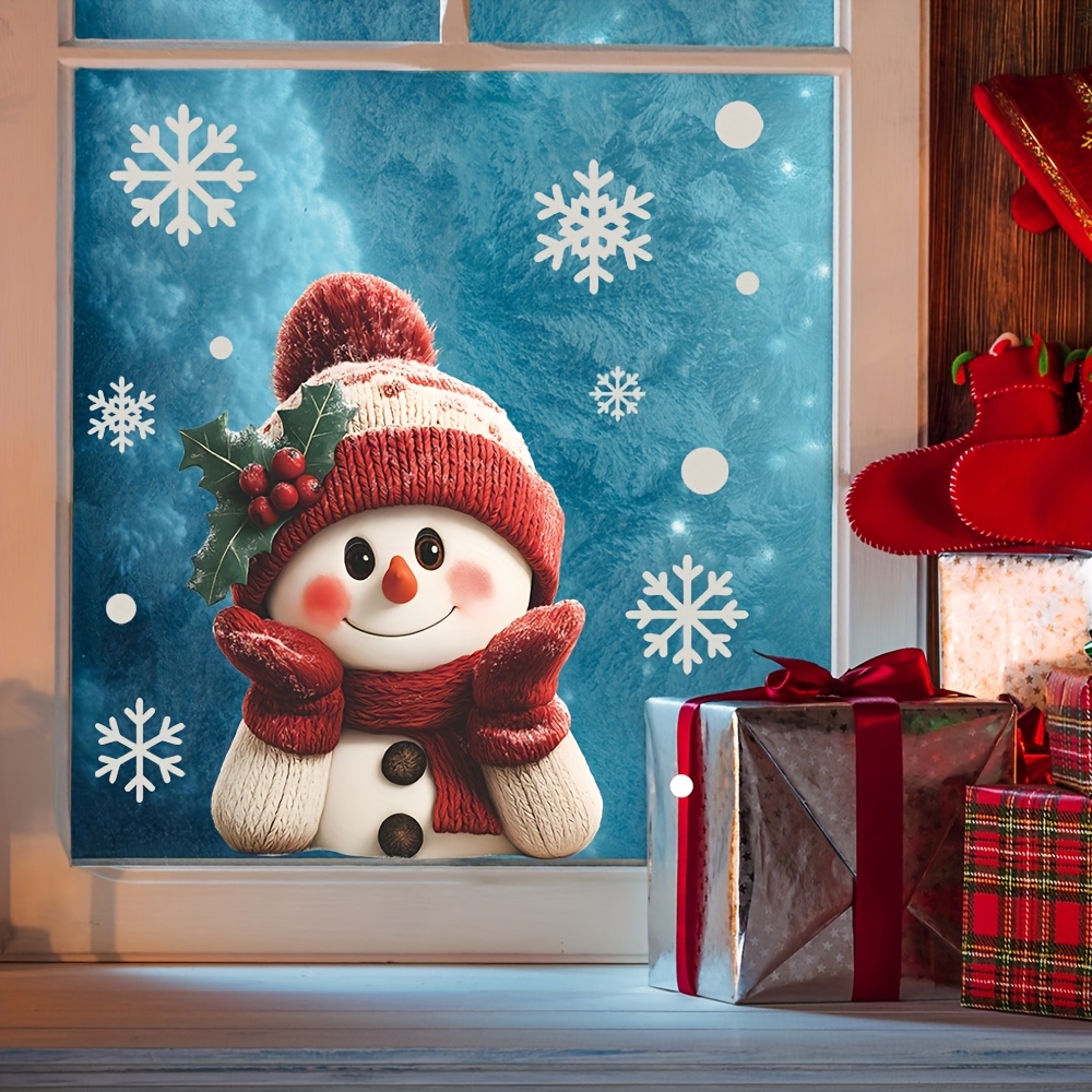 1pcs 2D Flat Smiling Snowman w - Snowflake Window Decal incelemesi ve fiyatı